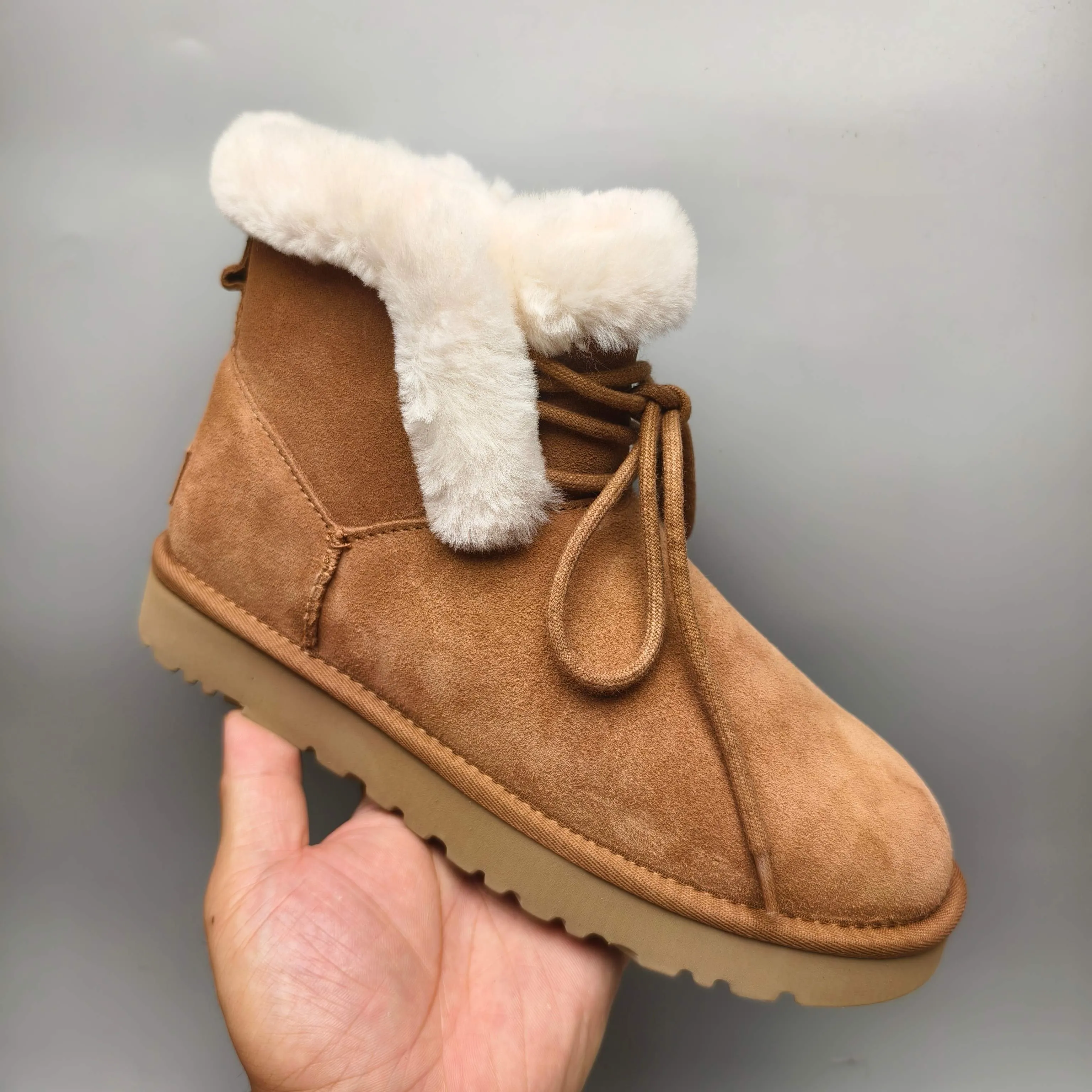 💰520 UGG sheepskin all-in-one snow boots 4576 mid-calf lace-up casual women's shoes Color: Gray Maroon Black Matching Size: 35-40